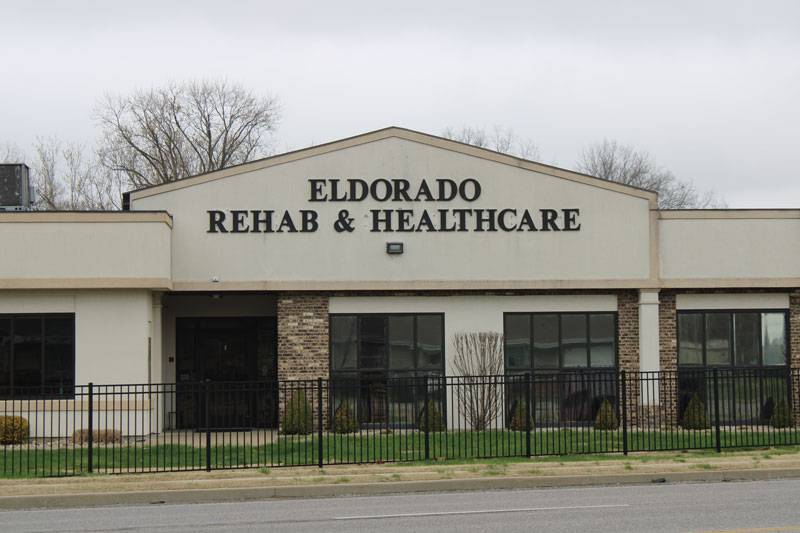 An exterior shot of the Eldorado Rehab and Healthcare facility, from the Eldorado Gallery